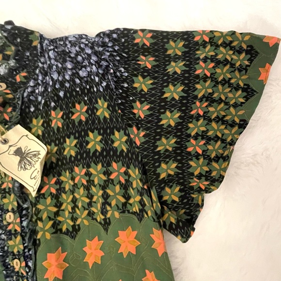 NWT Easel Blue & Green Jewel Tone Floral Patchwork Tiered Long Dress - Picture 14 of 15